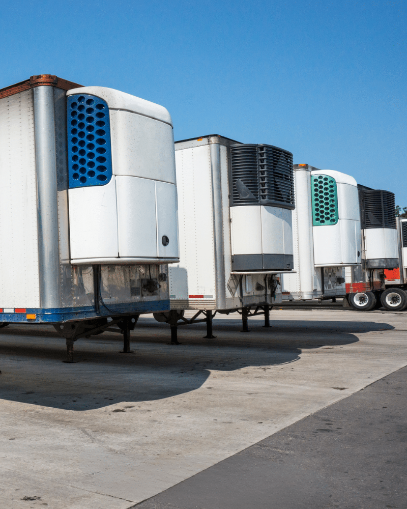 Trucks at warehouse as part of reefer supply chain